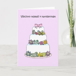 Tsjechische Happy Birthday Stylish Cake Kaart