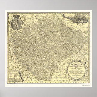 Tsjechische kaartprint, vintage Bohemenplan, wandd Poster