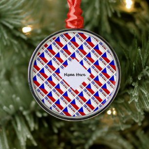 Tsjechische Republiek en Tsjechische Vlag Getegeld Metalen Ornament