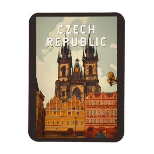 Tsjechische Republiek Illustratie Reis Kunst Vinta Magneet