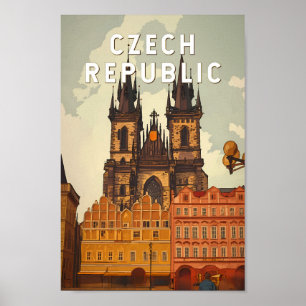 Tsjechische Republiek Illustratie Reis Kunst Vinta Poster