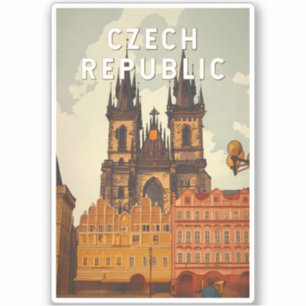 Tsjechische Republiek Illustratie Reis Kunst Vinta Sticker