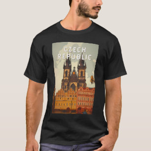 Tsjechische Republiek Illustratie Reis Kunst Vinta T-shirt