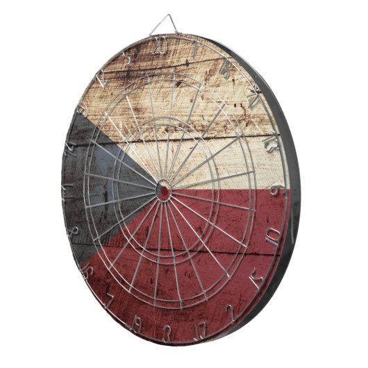 Tsjechische Republiek Vlag op oude houten korrels Dartbord (Voorkant Rechts)