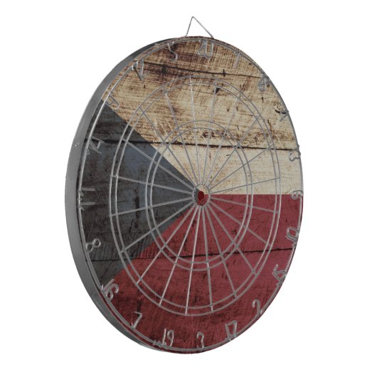 Tsjechische Republiek Vlag op oude houten korrels Dartbord (Voorkant Links)