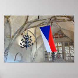 Tsjechische vlag in het kasteel van Praag Poster