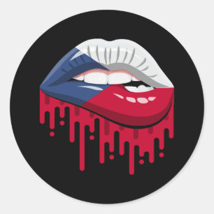 tsjechische vlag met lippenstift ronde sticker