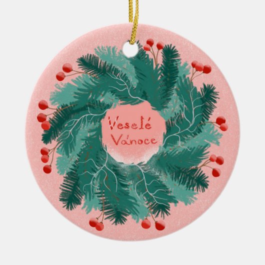 Tsjechische vrolijke kerstkrans Ornament (Voorkant)