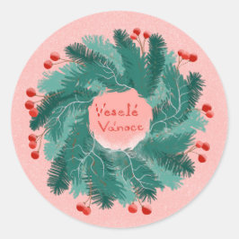 Tsjechische vrolijke kerstkrans ronde sticker