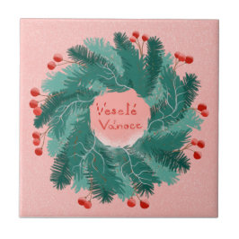 Tsjechische vrolijke kerstkrans tegeltje