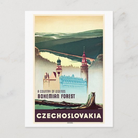Tsjechoslowakije Bohemian Forest Print Briefkaart (Voorkant)