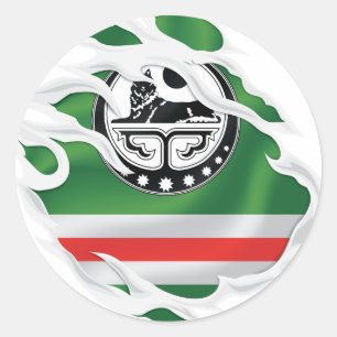 Tsjetsjeense gescheurde vlag ronde sticker