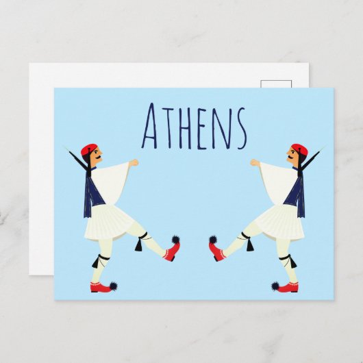 Tsolias (Evzones) met fustanella Athene Briefkaart (Voorkant / Achterkant)