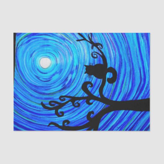 TSP 098 - Kat en maanlicht - Weefselpapier Tissuepapier (Voorkant)