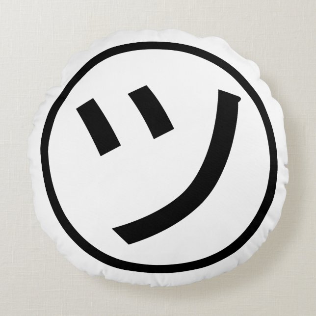 ㋡ Tsu Kana Katakana Smiling Emoji/Emoticon Rond Kussen (Voorkant)