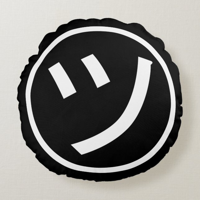 ㋡ Tsu Kana Katakana Smiling Emoji/Emoticon Rond Kussen (Voorkant)