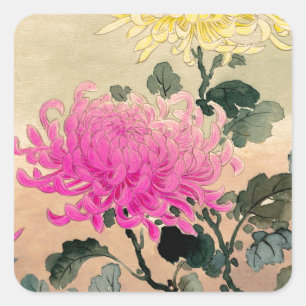 Tsuchiya Koitsu 土 光 逸 - Chrysanthemum 菊 Vierkante Sticker