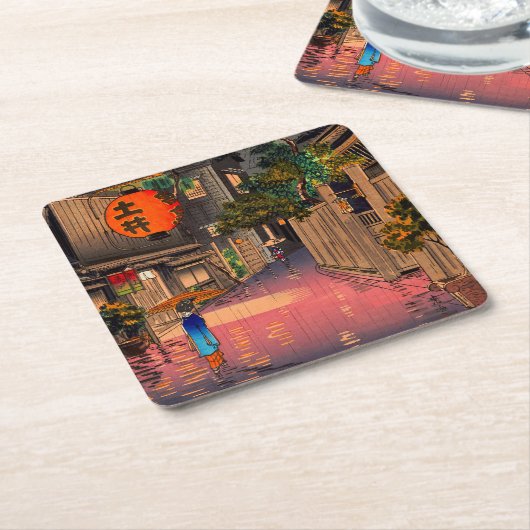 Tsuchiya Koitsu - Avond in Ushigome Kartonnen Onderzetters (Schuin)