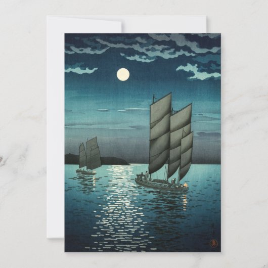 Tsuchiya Koitsu - Boten bij Shinagawa, Nacht Bedankkaart (Voorkant)