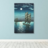 Tsuchiya Koitsu - Boten bij Shinagawa, Nacht Canvas Afdruk (Insitu (Houten vloer))