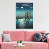 Tsuchiya Koitsu - Boten bij Shinagawa, Nacht Canvas Afdruk (Insitu (Woonkamer))