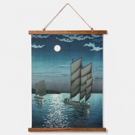 Tsuchiya Koitsu - Boten bij Shinagawa, Nacht Hangend Wandkleed (Voorkant)