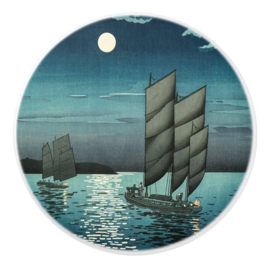 Tsuchiya Koitsu - Boten bij Shinagawa, Nacht Keramische Knop (Voorkant)