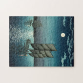 Tsuchiya Koitsu - Boten bij Shinagawa, Nacht Legpuzzel (Horizontaal)