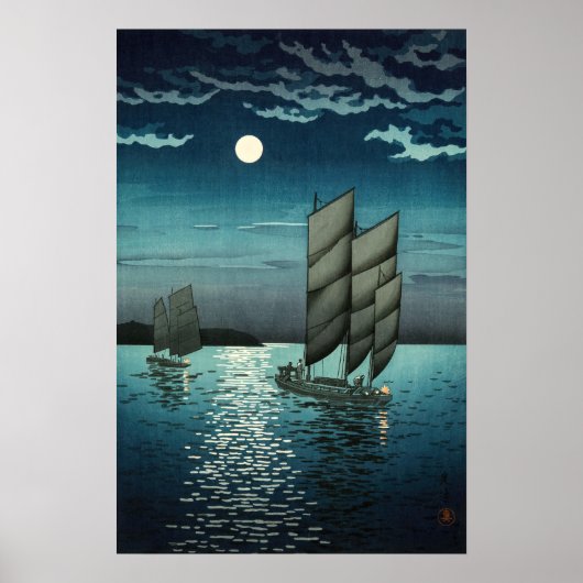 Tsuchiya Koitsu - Boten bij Shinagawa, Nacht Poster (Voorkant)