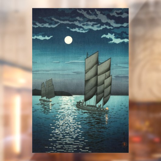 Tsuchiya Koitsu - Boten bij Shinagawa, Nacht Raamsticker (Vel 2)