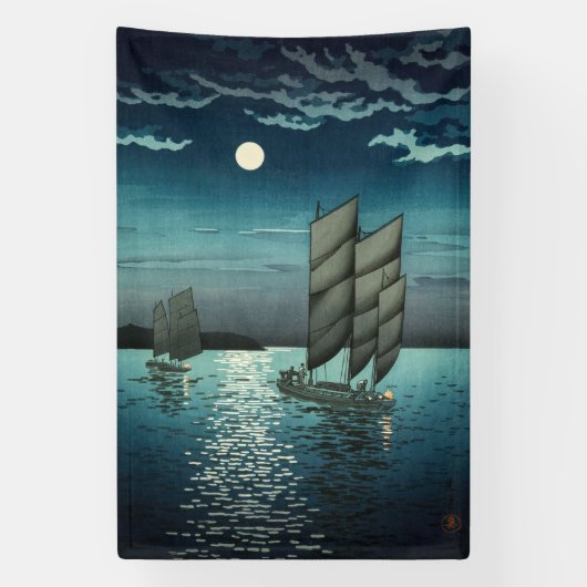 Tsuchiya Koitsu - Boten bij Shinagawa, Nacht Spandoek (Verticaal)