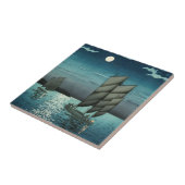 Tsuchiya Koitsu - Boten bij Shinagawa, Nacht Tegeltje (Zijkant)