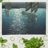 Tsuchiya Koitsu - Boten bij Shinagawa, Nacht Theedoek (Gevouwen)