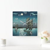 Tsuchiya Koitsu - Boten bij Shinagawa, Nacht Vierkante Klok (Huis)