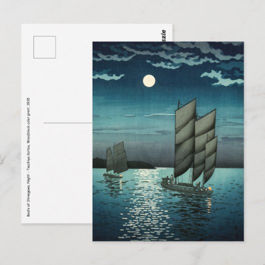 Tsuchiya Koitsu - Botens bij Shinagawa, 's nachts Briefkaart (Voorkant / Achterkant)