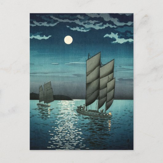 Tsuchiya Koitsu - Botens bij Shinagawa, 's nachts Briefkaart (Voorkant)