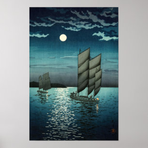 Tsuchiya Koitsu - Botens bij Shinagawa, 's Nachts Poster