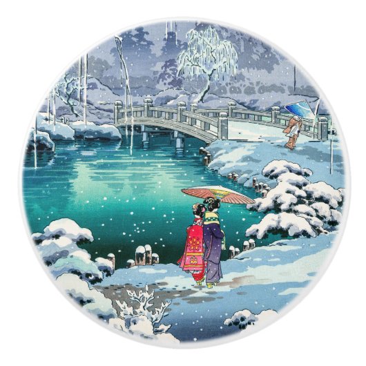 Tsuchiya Koitsu - Lente sneeuw bij Maruyama Keramische Knop (Voorkant)