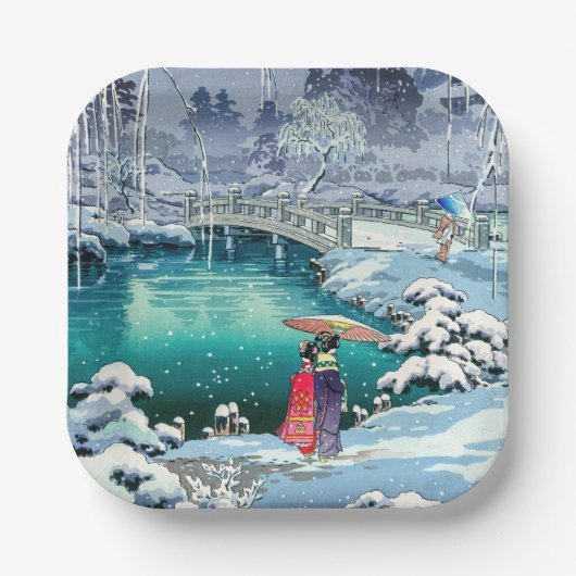 Tsuchiya Koitsu - Lente sneeuw bij Maruyama Papieren Bordje (Voorkant)