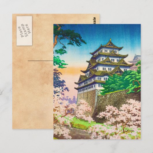 Tsuchiya Koitsu Nagoya Castle shin hanga Briefkaart (Voorkant / Achterkant)