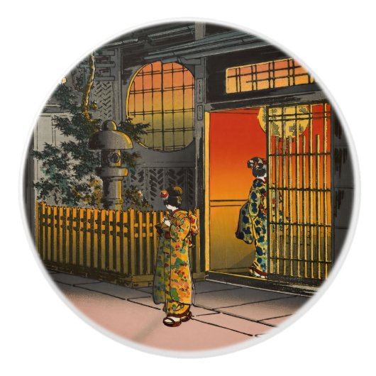 Tsuchiya Koitsu - Side Street Araki in Yotsuya Keramische Knop (Voorkant)