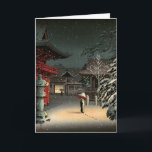 Tsuchiya Koitsu - Sneeuw bij het Nezu-schrijn Kaart<br><div class="desc">Sneeuw bij het Nezu-schrijn / Vrouw in de sneeuw - Tsuchiya Koitsu,  Kleurhoutsnede,  1934</div>