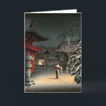 Tsuchiya Koitsu - Sneeuw bij het Nezu-schrijn Kaart<br><div class="desc">Sneeuw bij het Nezu-schrijn / Vrouw in de sneeuw - Tsuchiya Koitsu,  Kleurhoutsnede,  1934</div>