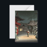 Tsuchiya Koitsu - Sneeuw bij het Nezu-schrijn Notitiekaartje<br><div class="desc">Sneeuw bij het Nezu-schrijn / Vrouw in de sneeuw - Tsuchiya Koitsu,  Kleurenhoutsnede,  1934</div>