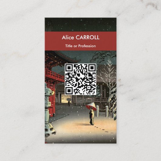 Tsuchiya Koitsu - Sneeuw bij Nezu Shrine - QR Code Visitekaartje (Voorkant)
