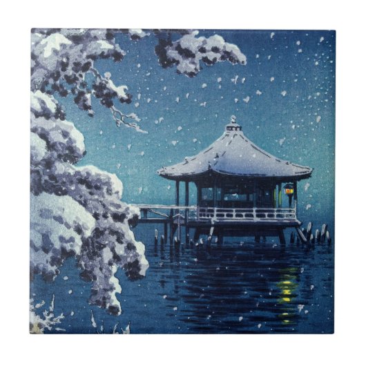 Tsuchiya Koitsu - Sneeuw op de Ukimido bij Katada Tegeltje (Voorkant)