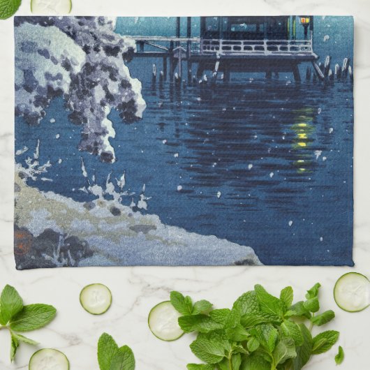 Tsuchiya Koitsu - Sneeuw op de Ukimido bij Katada Theedoek (Gevouwen)