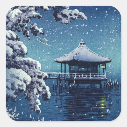 Tsuchiya Koitsu - Sneeuw op de Ukimido bij Katada Vierkante Sticker (Voorkant)
