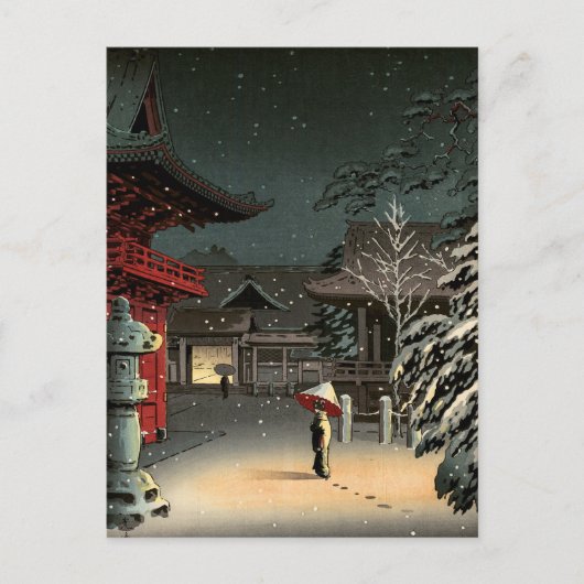 Tsuchiya Koitsu - Sneeuw op Nezu Shrine Briefkaart (Voorkant)