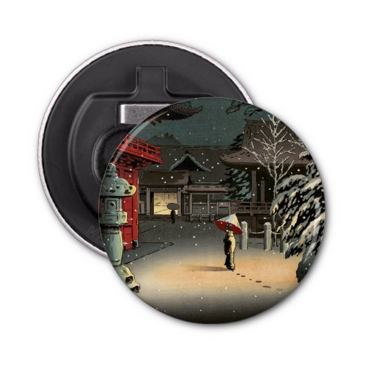 Tsuchiya Koitsu - Sneeuw op Nezu Shrine Button Flesopener (Voorkant)